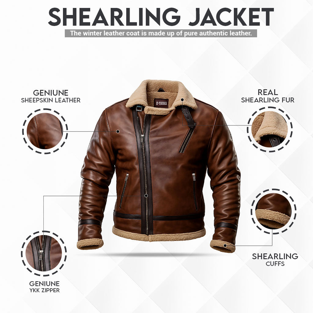 Buy Men’s RAF B3 Bomber Flight Pilot Aviator Fur Shearling Sheepskin Brown Leather Jacket – Vintage Air Force Style, Premium Sheepskin Warmth, All-Season Comfort & Timeless Aviator Appeal