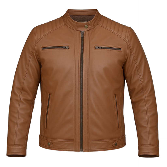 Buy Men’s Moto Tan Biker Leather Jacket – Premium Leather Outerwear for Speed, Comfort & All-Season Style