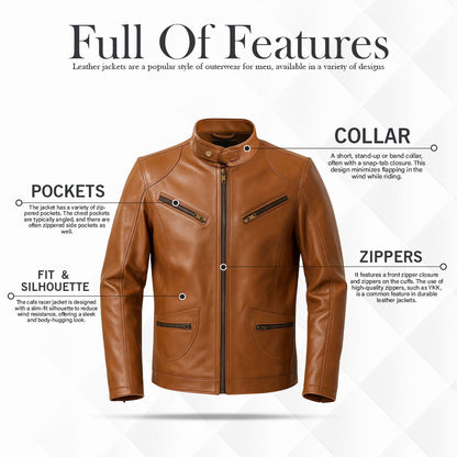 Buy Men’s Racer Brown Leather Jacket – Sleek Design, Premium Craftsmanship & Road-Ready Durability