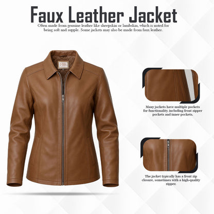 Buy Women’s Tan Leather Zipper Jacket – Tailored Fit, Premium Leather & Everyday Elegance
