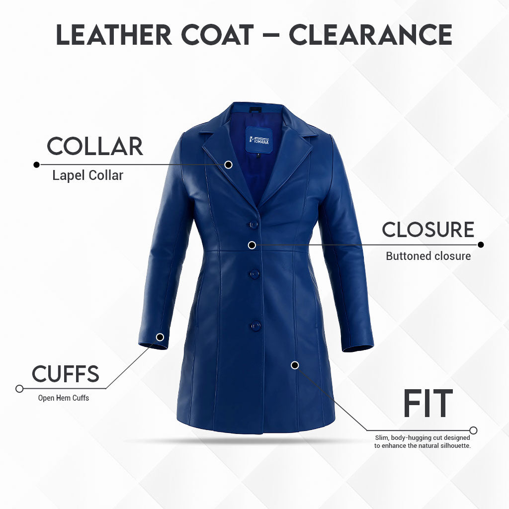 Buy Blue Trench Real Leather Coat for Women – Genuine Leather Long Trench for Elegant Style, Everyday Comfort, Winter Warmth & Year-Round Versatility