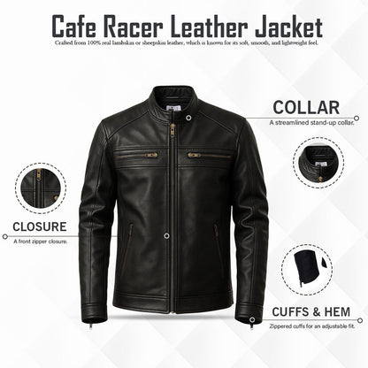 Buy Genuine Leather Men’s Biker Jacket with Shoulder Paddings & Zipper – Premium Ride-Ready Protection with Timeless Style