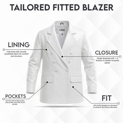 Buy Women Casual Double Breasted Blazer – Slim Fit White Suit Coat for Effortless Elegance, All-Day Comfort & Versatile Styling