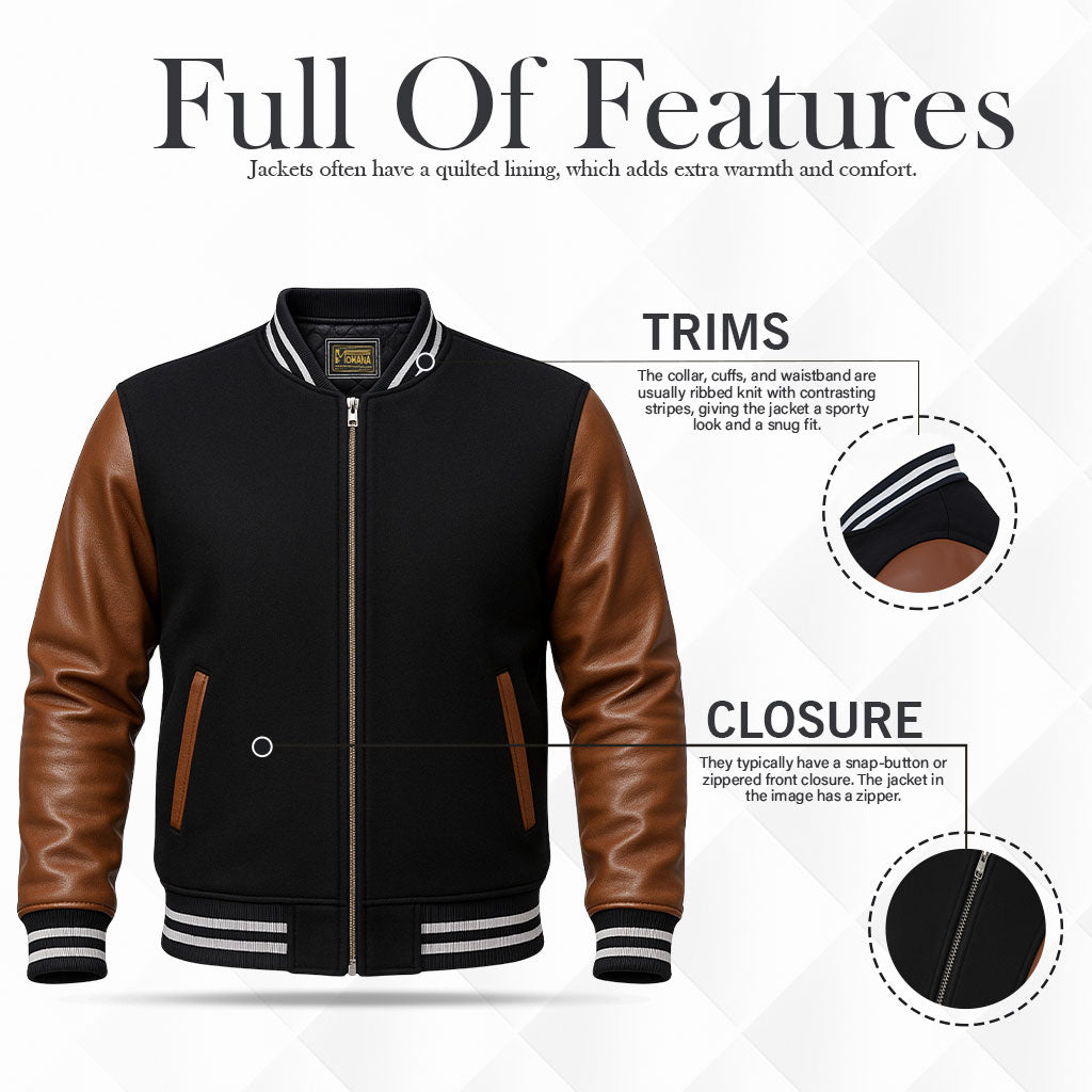 Buy Baseball Varsity Jacket with Brown Leather Sleeves – Premium Unisex Collegiate Outerwear