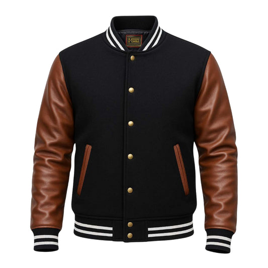 Buy Men’s Letterman Varsity Jacket with Brown Sleeves – Premium Leather Sleeves & Classic Fit