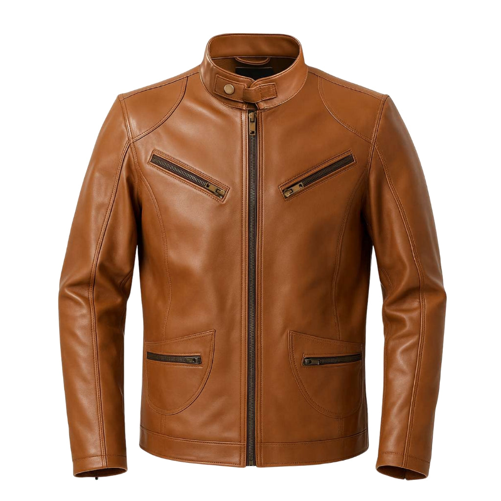 Buy Men’s Racer Brown Leather Jacket – Sleek Design, Premium Craftsmanship & Road-Ready Durability