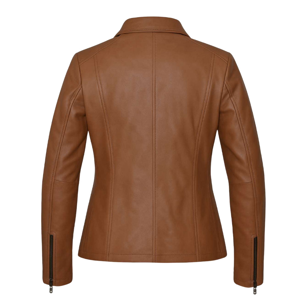 Buy Women’s Zipper Brown Leather Jacket – Modern Fit, Premium Leather & Effortless Everyday Style