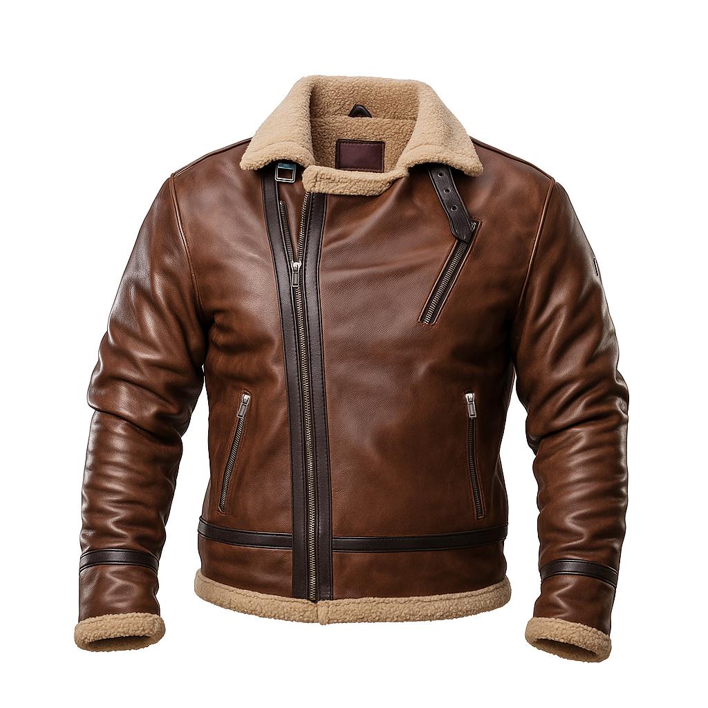 Buy Men’s RAF B3 Bomber Flight Pilot Aviator Fur Shearling Sheepskin Brown Leather Jacket – Vintage Air Force Style, Premium Sheepskin Warmth, All-Season Comfort & Timeless Aviator Appeal