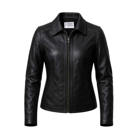 Buy Women Racer Black Leather Jacket – Premium Leather, Sleek Fit & Timeless Biker Appeal