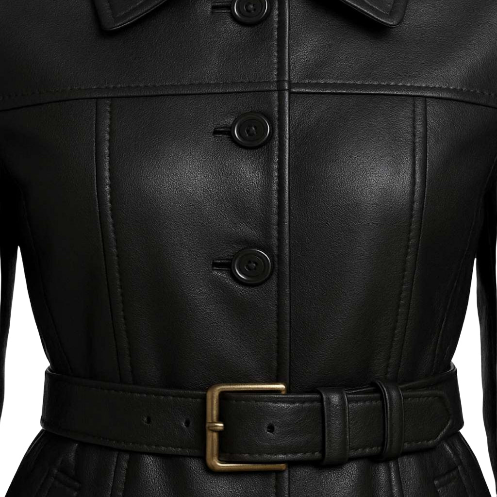 Buy Ladies Leather Black Trench Coat – Premium Leather Elegance with Classic Timeless Design
