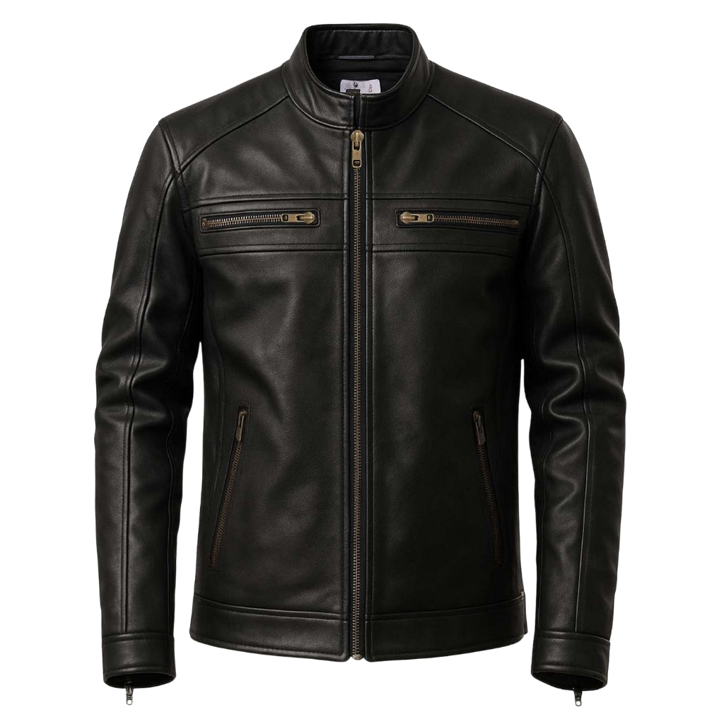 Buy Genuine Leather Men’s Biker Jacket with Shoulder Paddings & Zipper – Premium Ride-Ready Protection with Timeless Style