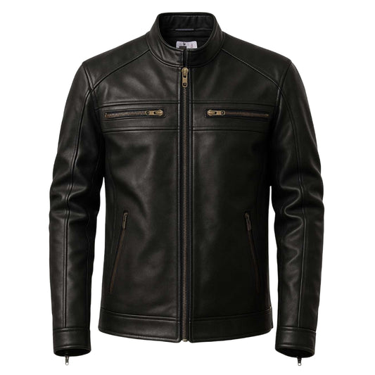 Buy Genuine Leather Men’s Biker Jacket with Shoulder Paddings & Zipper – Premium Ride-Ready Protection with Timeless Style