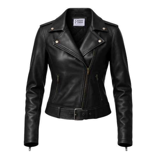 Buy Women’s Cropped Leather Jacket with Belt – Chic Streetwear Edge Meets Premium Craftsmanship